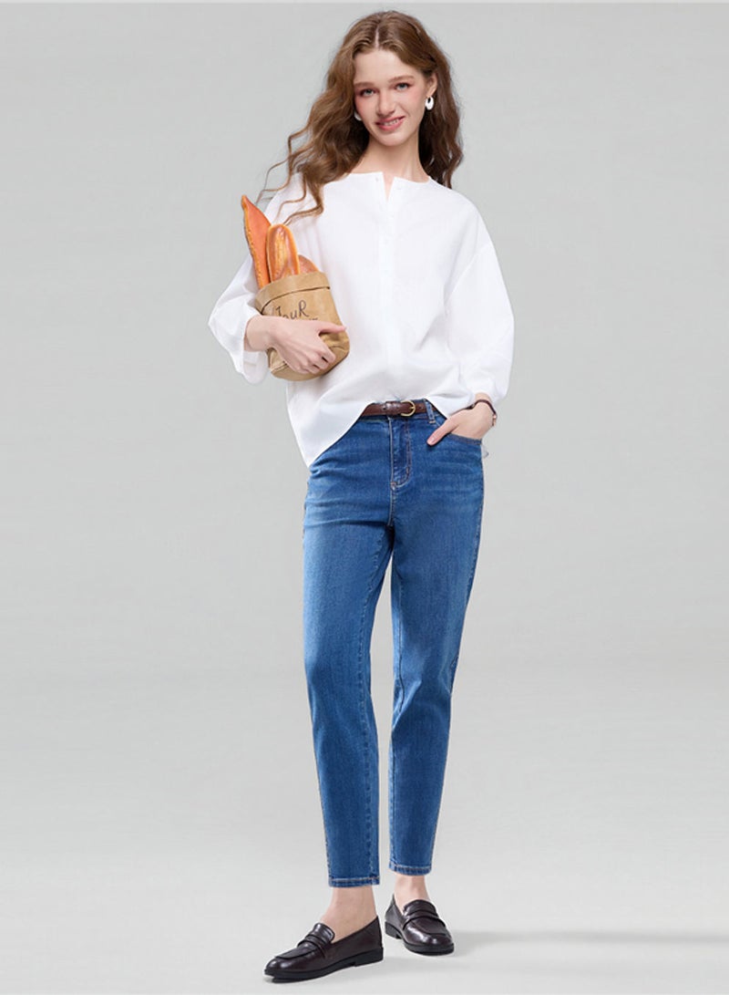 GIORDANO Women’s High‑Waist Ultra Stretch Straight Denim Jeans - Image 2